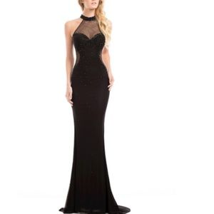 Johnathan Kayne black halter evening gown